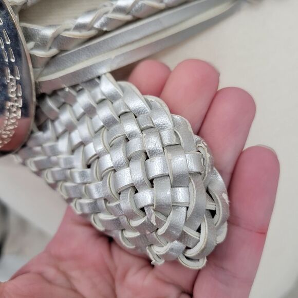 Concho Belt Braided and Woven Metallic Silver Women's Oversized Circle Buckle - Picture 4 of 10